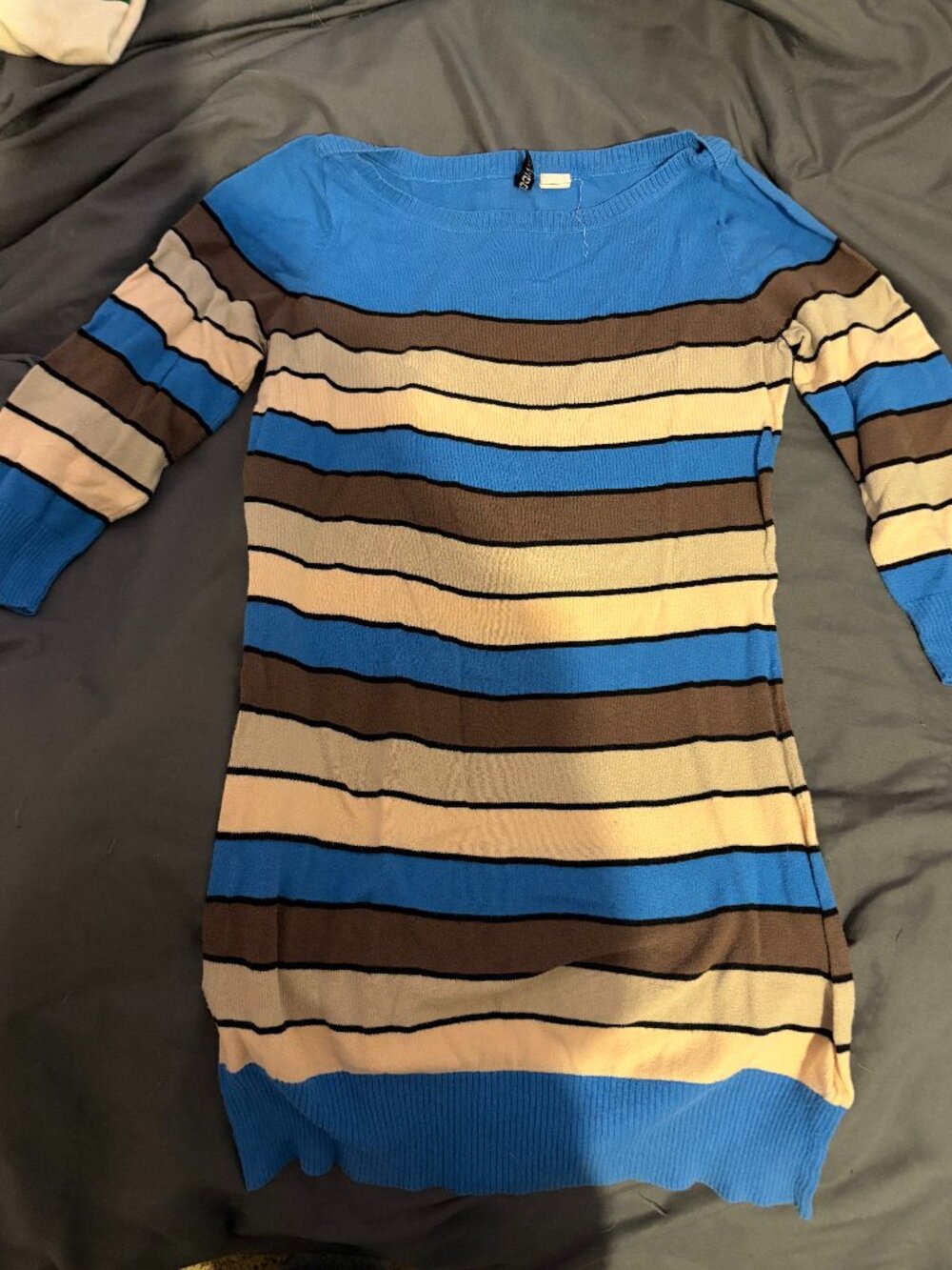 Divided size 6 blue, brown, and beige long sleeve dress